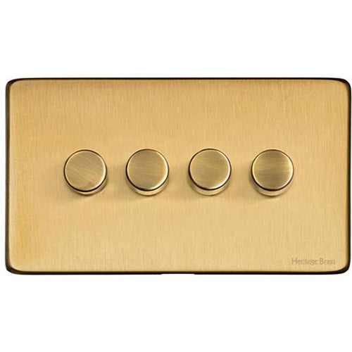Studio Range Satin Brass Switches & Sockets, Y44 - 4 Gang Dimmer 400 watts(Compatible with halogen/ incandescent bulbs) by Heritage Brass By M-Marcus