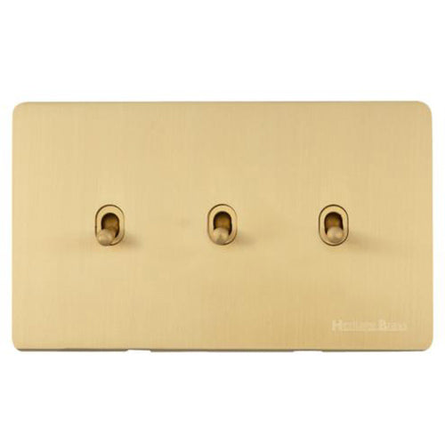 Studio Range Satin Brass Switches & Sockets, Y44 - 3 Gang Stockholm Toggle by Heritage Brass By M-Marcus