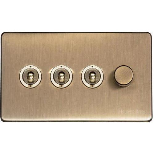Studio Range Antique Brass Switches & Sockets, Y91 - 4G Mixed Toggle Dimmer Switch 3xToggle 1xTED by Heritage Brass By M-Marcus