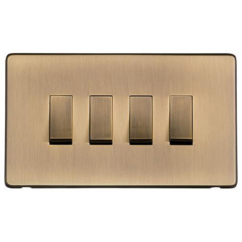 Studio Range Antique Brass Switches & Sockets, Y91 - 4 Gang Rocker Switch by Heritage Brass By M-Marcus