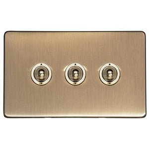 Studio Range Antique Brass Switches & Sockets, Y91 - 3 Gang Toggle Switch by Heritage Brass By M-Marcus