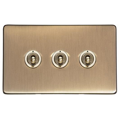 Studio Range Antique Brass Switches & Sockets, Y91 - 3 Gang Toggle Switch by Heritage Brass By M-Marcus