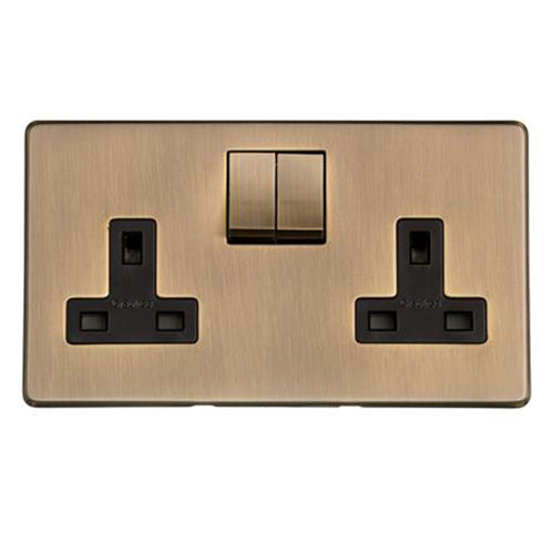 Studio Range Antique Brass Switches & Sockets, Y91 - Double Socket (13 Amp) by Heritage Brass By M-Marcus