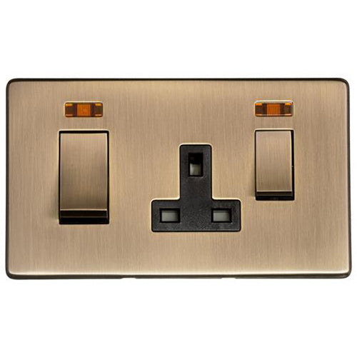 Studio Range Antique Brass Switches & Sockets, Y91 - 45A Cooker Unit + 13A Socket by Heritage Brass By M-Marcus