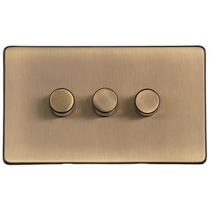 Studio Range Antique Brass Switches & Sockets, Y91 - 3 Gang Dimmer 400 watts (Compatible with halogen/ incandescent bulbs) by Heritage Brass By M-Marcus