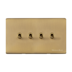 Studio Range Antique Brass Switches & Sockets, Y91 - 4 Gang Stockholm Toggle by Heritage Brass By M-Marcus