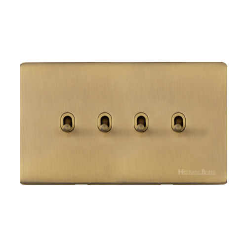 Studio Range Antique Brass Switches & Sockets, Y91 - 4 Gang Stockholm Toggle by Heritage Brass By M-Marcus