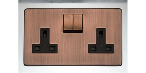 Heritage Brass Electrical, Studio Range - Antique Copper - Double Socket (13 Amp), Double Socket (13 Amp), 13 AMP Switched Sockets, Double Socket (13 Amp)