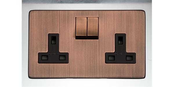 Heritage Brass Electrical, Studio Range - Antique Copper - Double Socket (13 Amp), Double Socket (13 Amp), 13 AMP Switched Sockets, Double Socket (13 Amp)