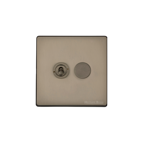 Studio Range Aged Pewter Switches & Sockets, YAP - 2G Mixed Toggle Dimmer Switch 1xToggle 1xTED by Heritage Brass By M-Marcus