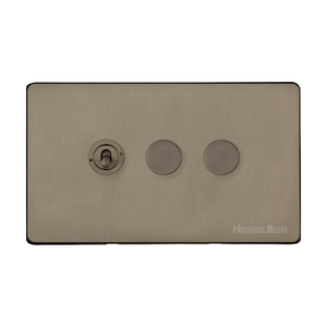 Studio Range Aged Pewter Switches & Sockets, YAP - 3G Mixed Toggle Dimmer Switch 1xToggle 2xTED by Heritage Brass By M-Marcus