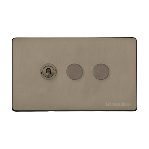 Studio Range Aged Pewter Switches & Sockets, YAP - 3G Mixed Toggle Dimmer Switch 1xToggle 2xTED by Heritage Brass By M-Marcus