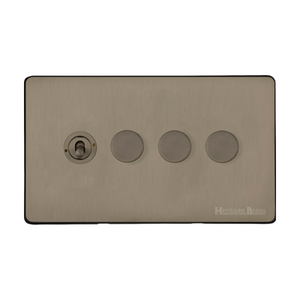 Studio Range Aged Pewter Switches & Sockets, YAP - 4G Mixed Toggle Dimmer Switch 1xToggle 3xTED by Heritage Brass By M-Marcus