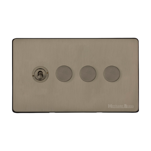 Studio Range Aged Pewter Switches & Sockets, YAP - 4G Mixed Toggle Dimmer Switch 1xToggle 3xTED by Heritage Brass By M-Marcus