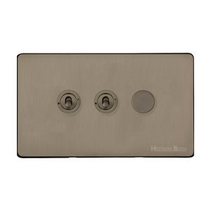 Studio Range Aged Pewter Switches & Sockets, YAP - 3G Mixed Toggle Dimmer Switch 2xToggle 1xTED by Heritage Brass By M-Marcus