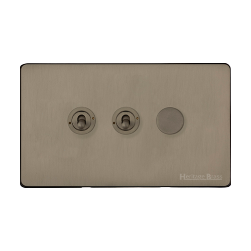 Studio Range Aged Pewter Switches & Sockets, YAP - 3G Mixed Toggle Dimmer Switch 2xToggle 1xTED by Heritage Brass By M-Marcus