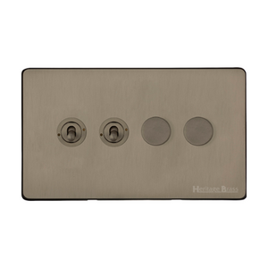 Studio Range Aged Pewter Switches & Sockets, YAP - 4G Mixed Toggle Dimmer Switch 2xToggle 2xTED by Heritage Brass By M-Marcus