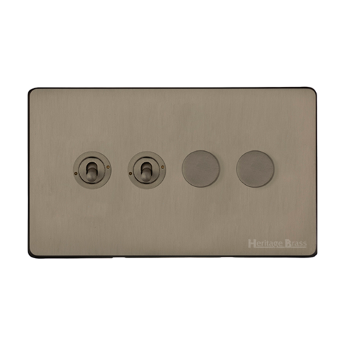 Studio Range Aged Pewter Switches & Sockets, YAP - 4G Mixed Toggle Dimmer Switch 2xToggle 2xTED by Heritage Brass By M-Marcus