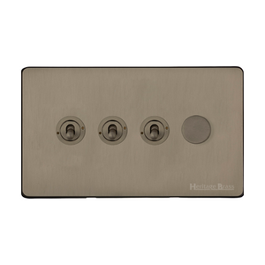 Studio Range Aged Pewter Switches & Sockets, YAP - 4G Mixed Toggle Dimmer Switch 3xToggle 1xTED by Heritage Brass By M-Marcus