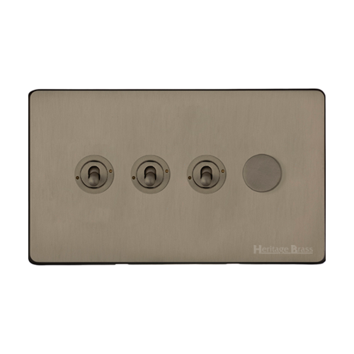 Studio Range Aged Pewter Switches & Sockets, YAP - 4G Mixed Toggle Dimmer Switch 3xToggle 1xTED by Heritage Brass By M-Marcus