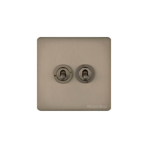Studio Range Aged Pewter Switches & Sockets, YAP - 2 Gang Toggle Switch by Heritage Brass By M-Marcus