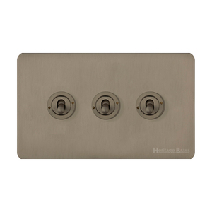 Studio Range Aged Pewter Switches & Sockets, YAP - 3 Gang Toggle Switch by Heritage Brass By M-Marcus