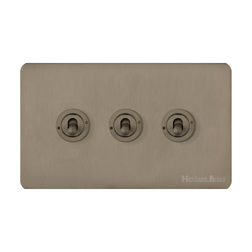 Studio Range Aged Pewter Switches & Sockets, YAP - 3 Gang Toggle Switch by Heritage Brass By M-Marcus