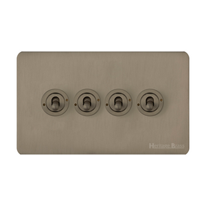 Studio Range Aged Pewter Switches & Sockets, YAP - 4 Gang Toggle Switch by Heritage Brass By M-Marcus