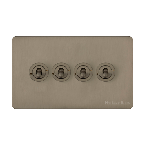 Studio Range Aged Pewter Switches & Sockets, YAP - 4 Gang Toggle Switch by Heritage Brass By M-Marcus