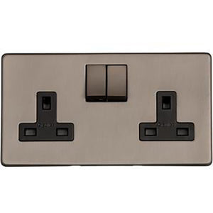 Studio Range Aged Pewter Switches & Sockets, YAP - Double Socket (13 Amp) by Heritage Brass By M-Marcus