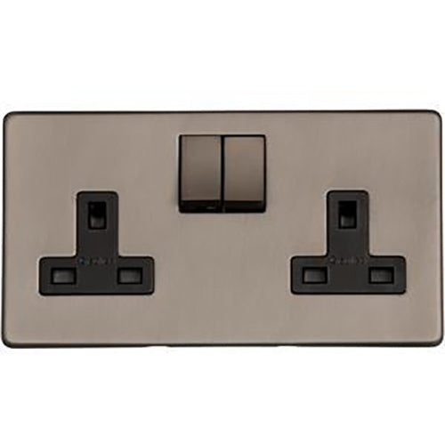 Studio Range Aged Pewter Switches & Sockets, YAP - Double Socket (13 Amp) by Heritage Brass By M-Marcus