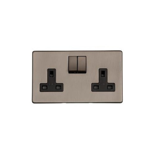 Studio Range Aged Pewter Switches & Sockets, YAP - Double Socket (13 Amp) by Heritage Brass By M-Marcus
