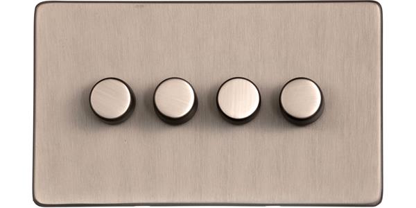 Heritage Brass Electrical, Studio Range - Aged Pewter - 4 Gang Dimmer (250 watts), 4 Gang Dimmer (250 watts), 2 Way Push On/Off Dimmer Switches, 4 Gang Dimmer (250 watts)