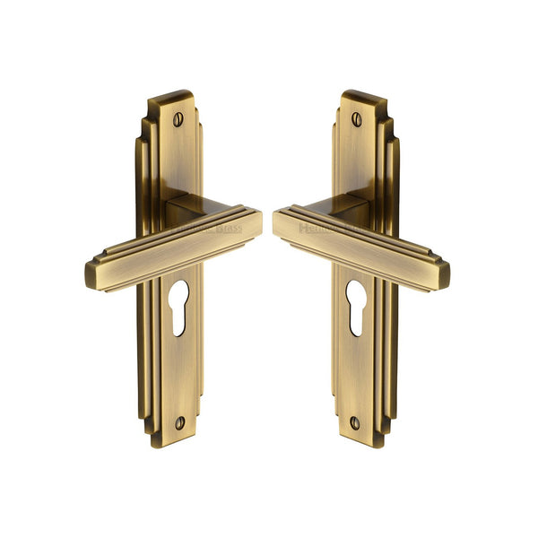 Astoria Door Handle on Plate by M Marcus - Heritage Brass