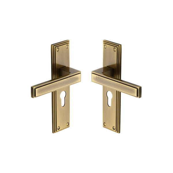 Atlantis Door Handle on Plate by M Marcus - Heritage Brass