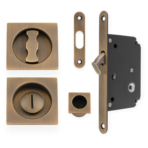 Alexander & Wilks Sliding Door Lock Set - Square Roses - Radius Forend & Strike