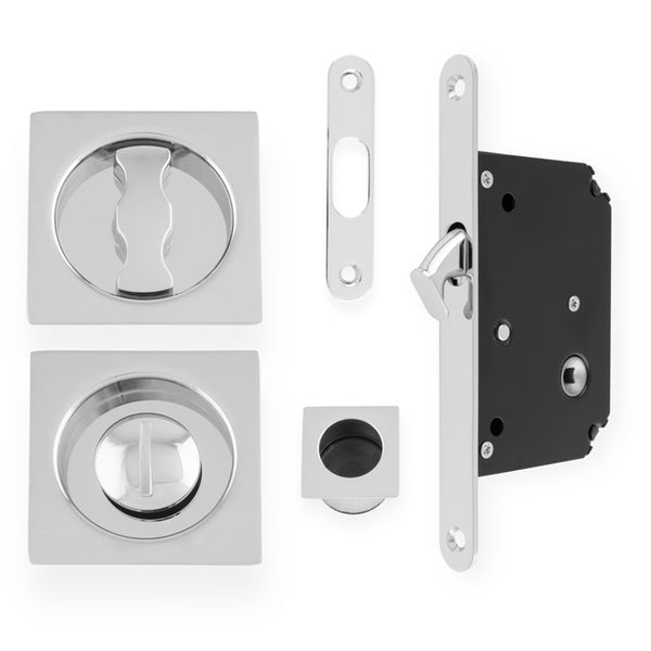Alexander & Wilks Sliding Door Lock Set - Square Roses - Radius Forend & Strike