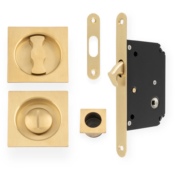 Alexander & Wilks Sliding Door Lock Set - Square Roses - Radius Forend & Strike