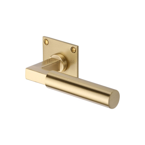 Bauhaus Low Profile Door Handle on Square Rose by M Marcus - Heritage Brass
