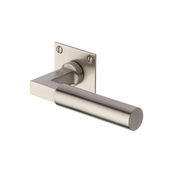 Bauhaus Low Profile Door Handle on Square Rose by M Marcus - Heritage Brass