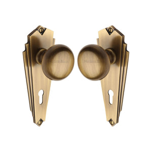 Broadway Door Knob on Plate by M Marcus - Heritage Brass
