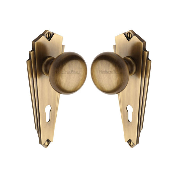 Broadway Door Knob on Plate by M Marcus - Heritage Brass