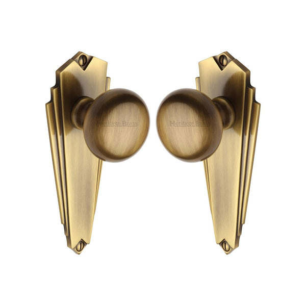 Broadway Door Knob on Plate by M Marcus - Heritage Brass