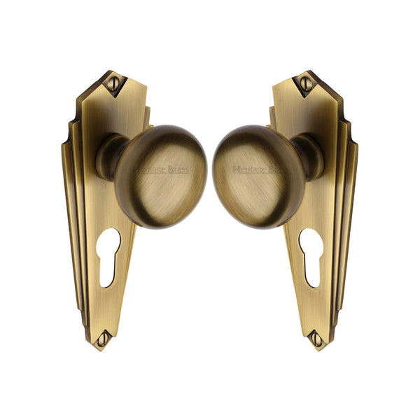 Broadway Door Knob on Plate by M Marcus - Heritage Brass