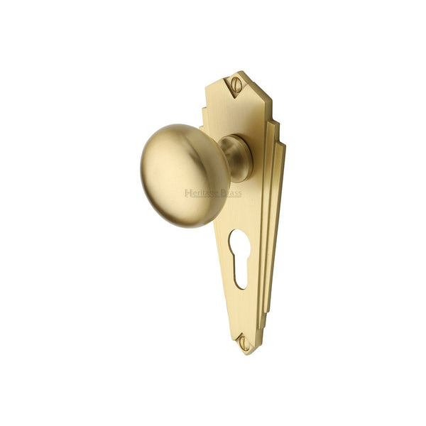 Broadway Door Knob on Plate by M Marcus - Heritage Brass