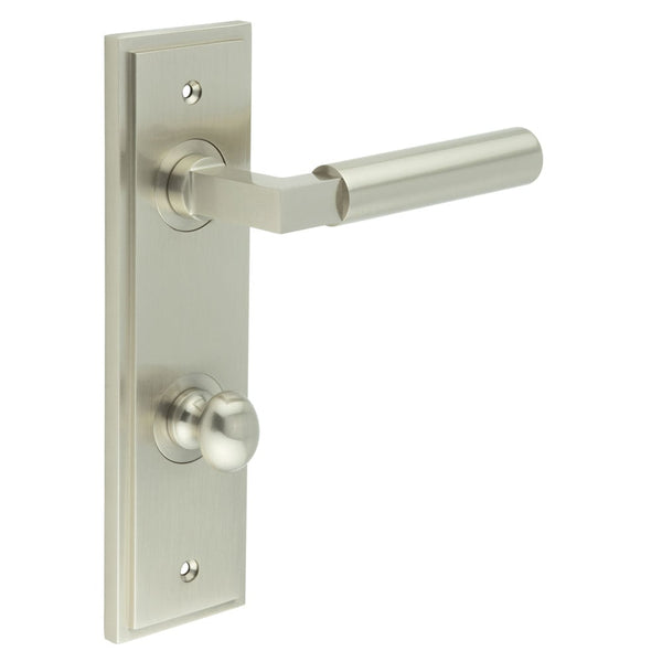 Burlington Westminster Door Handles Din Bathroom Backplate & Turn & Release 80