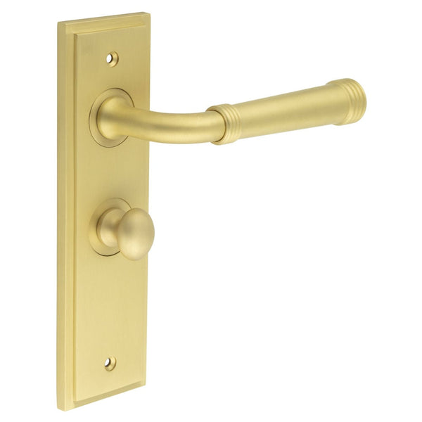 Burlington Highgate Door Handles Bathroom Backplate & Turn & Release 80