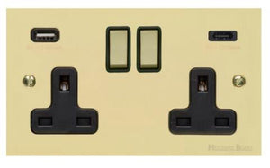 Executive Range Antique Brass Switches & Sockets, EX91 - 2G 13A Socket with USB-A+C by Heritage Brass By M-Marcus