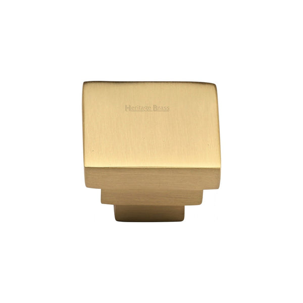 Square Stepped Cabinet Knob by M Marcus - Heritage Brass
