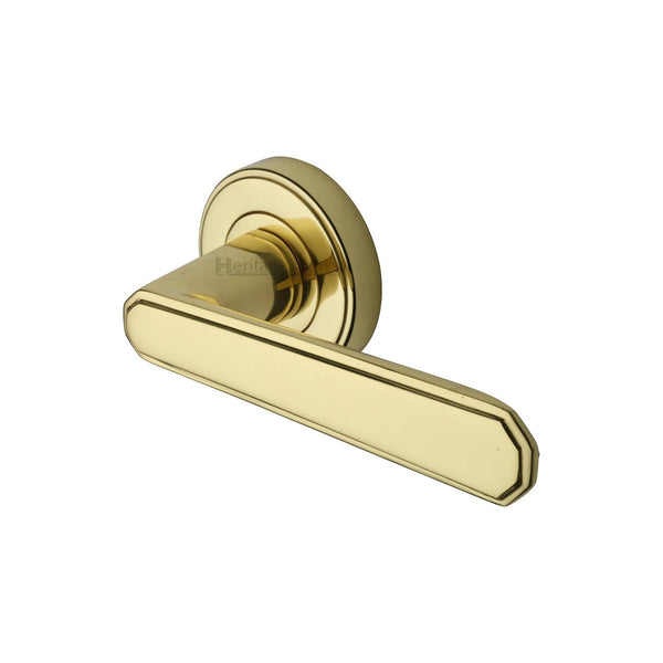 Century Door Handle on Round Rose by M Marcus - Heritage Brass